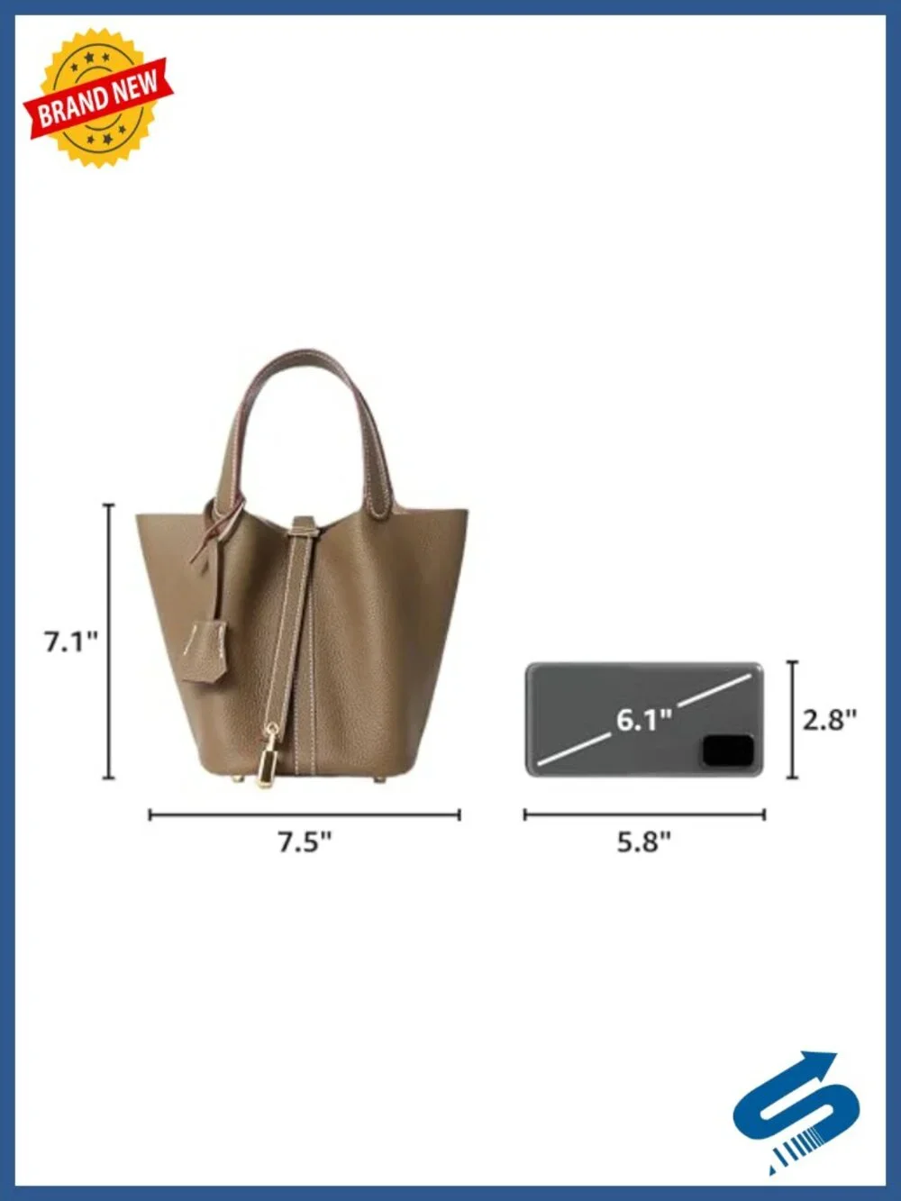 Genuine Leather Bucket Bag Top-Handle Satchel Handbag with Lock